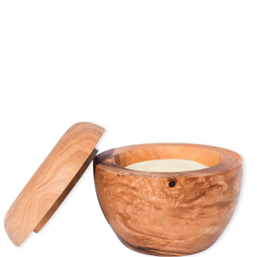 Rasierdose aus Olivenholz mit Seife
